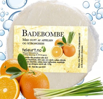 Badebombe med duft av appelsin og sitrongress